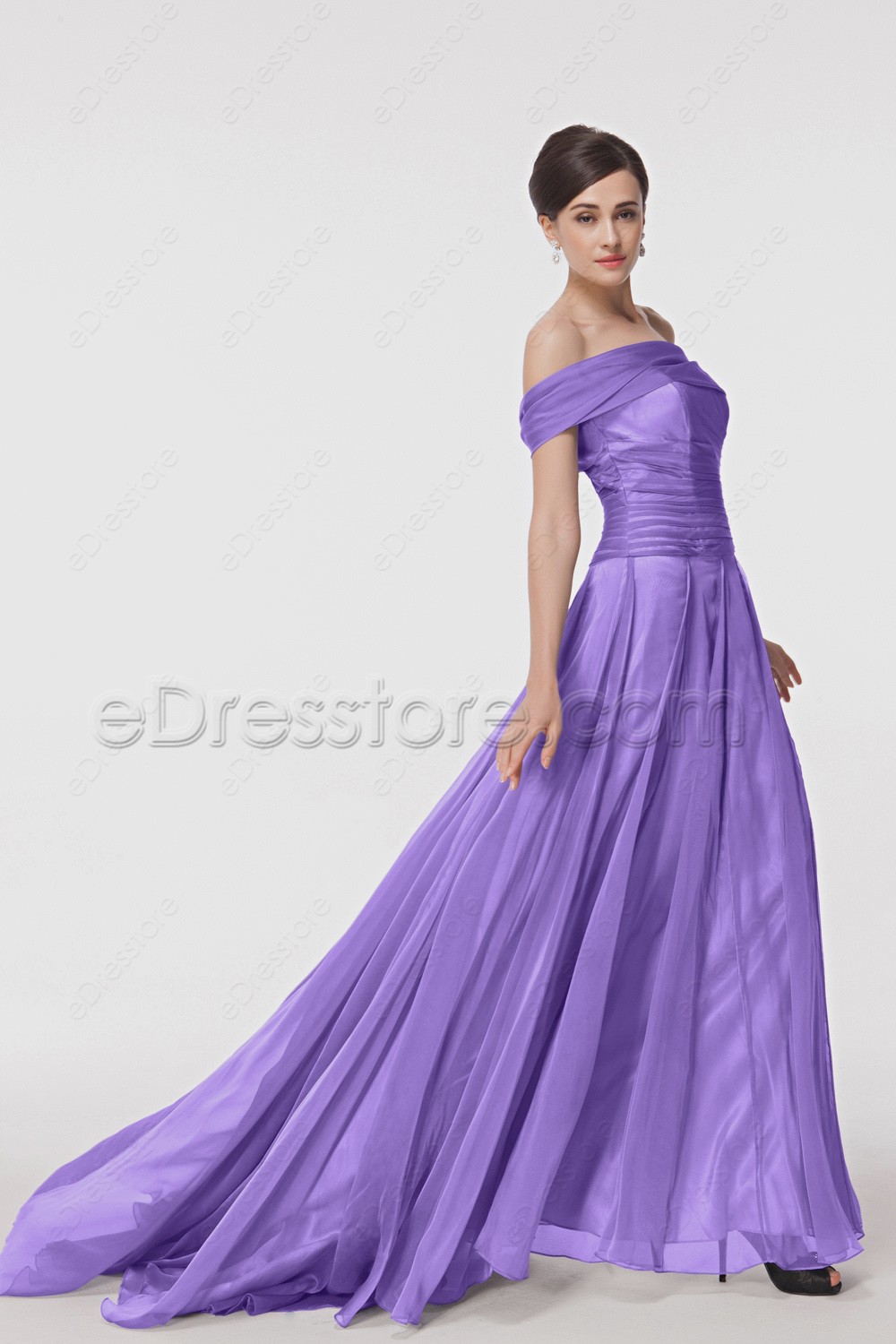 off the shoulder purple gown