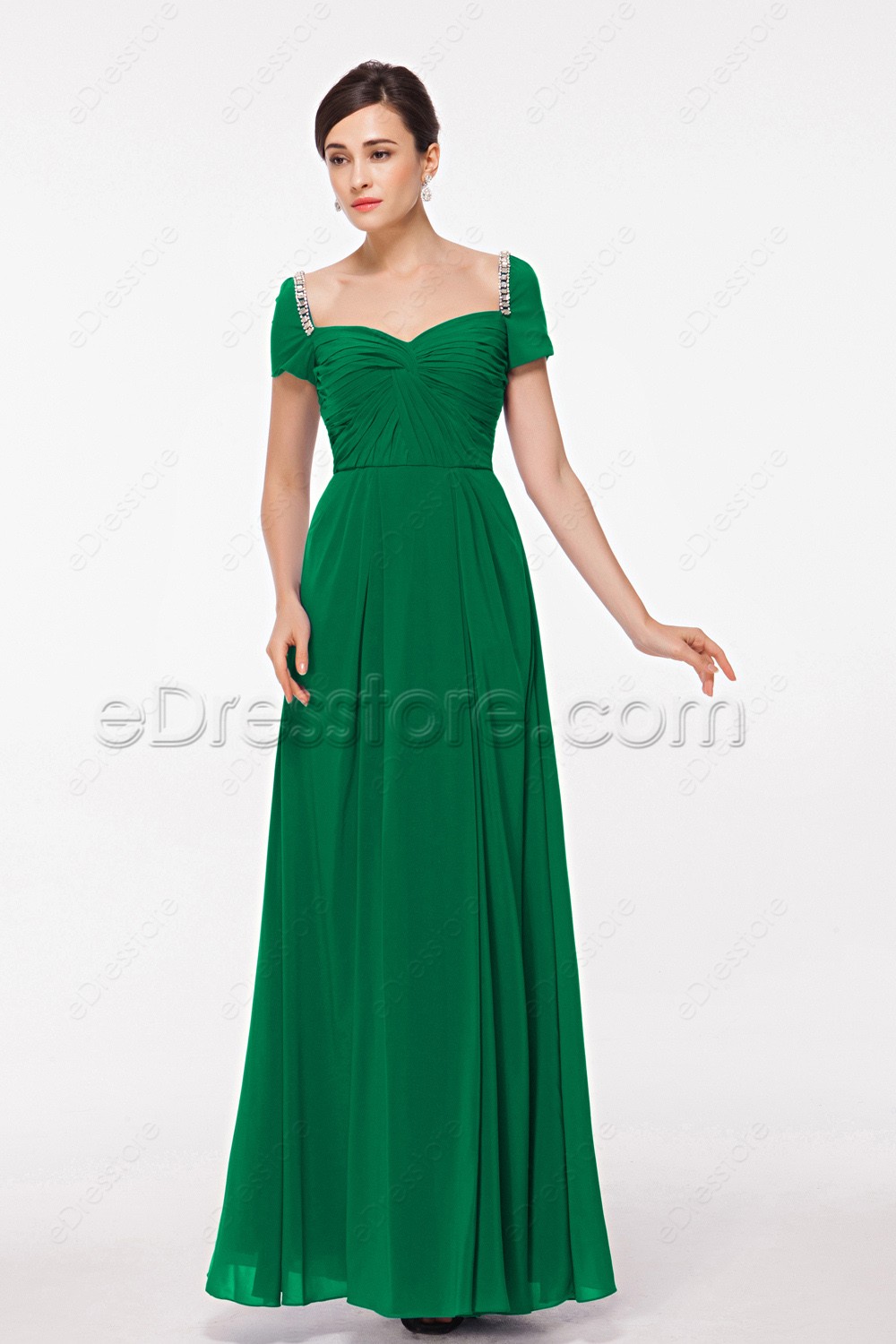 Green evening dresses with sleeves