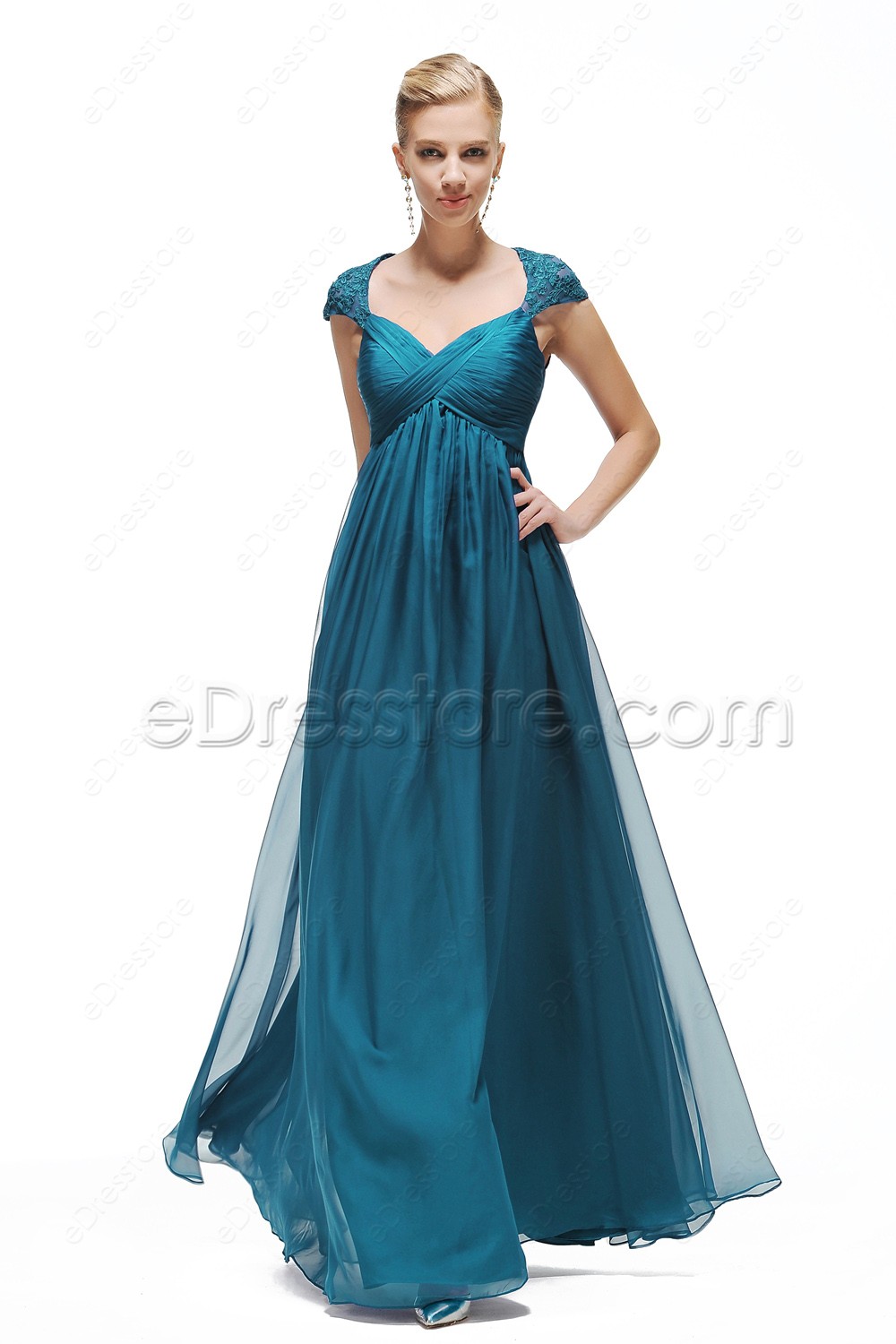Cap Sleeves Teal Maternity Bridesmaid Dresses