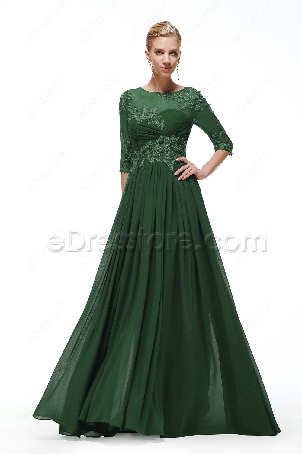 Forest Green Modest Bridesmaid Dresses with Sleeves