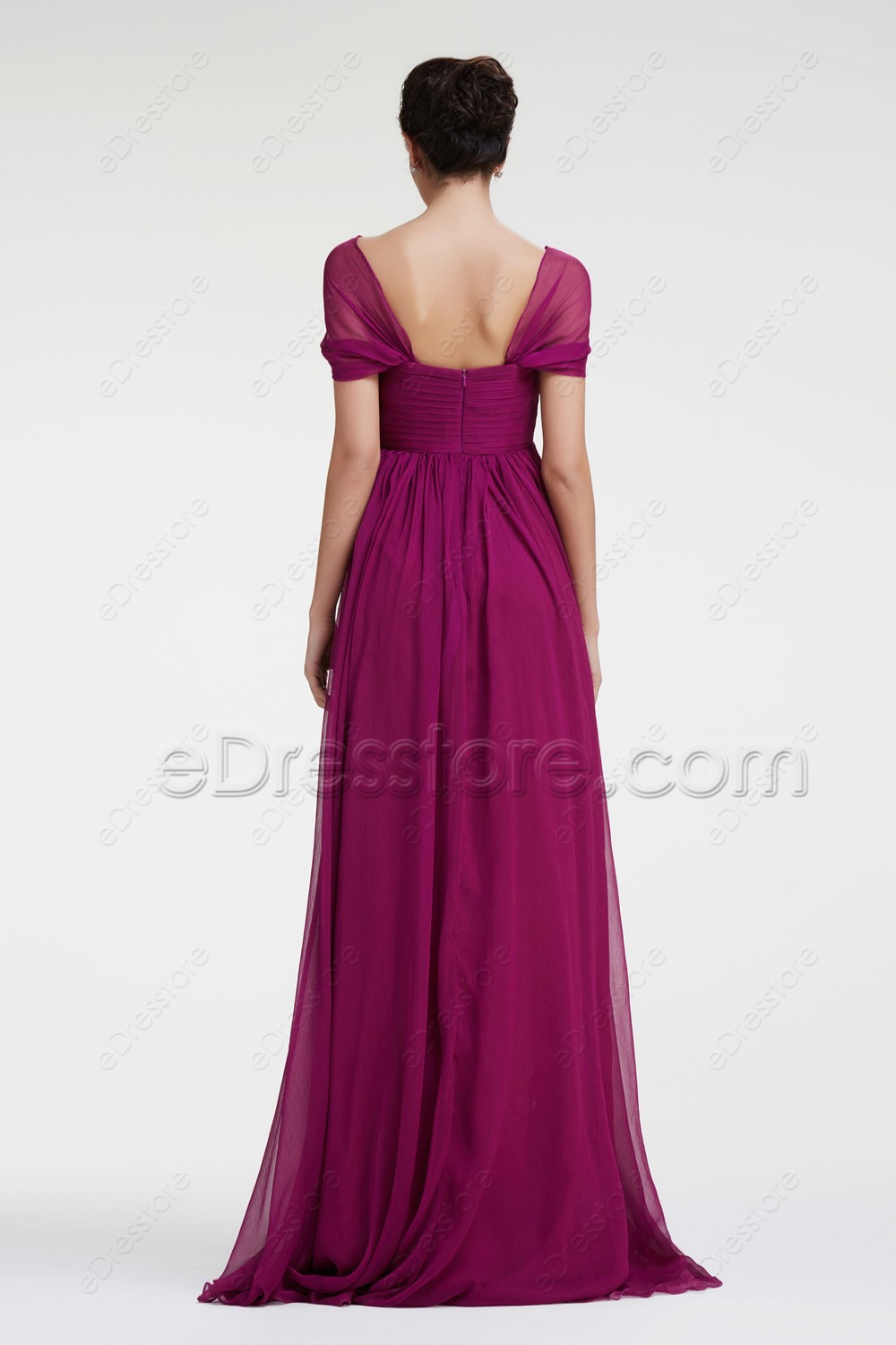 Modest Magenta Maternity Bridesmaid Dresses Cap Sleeves