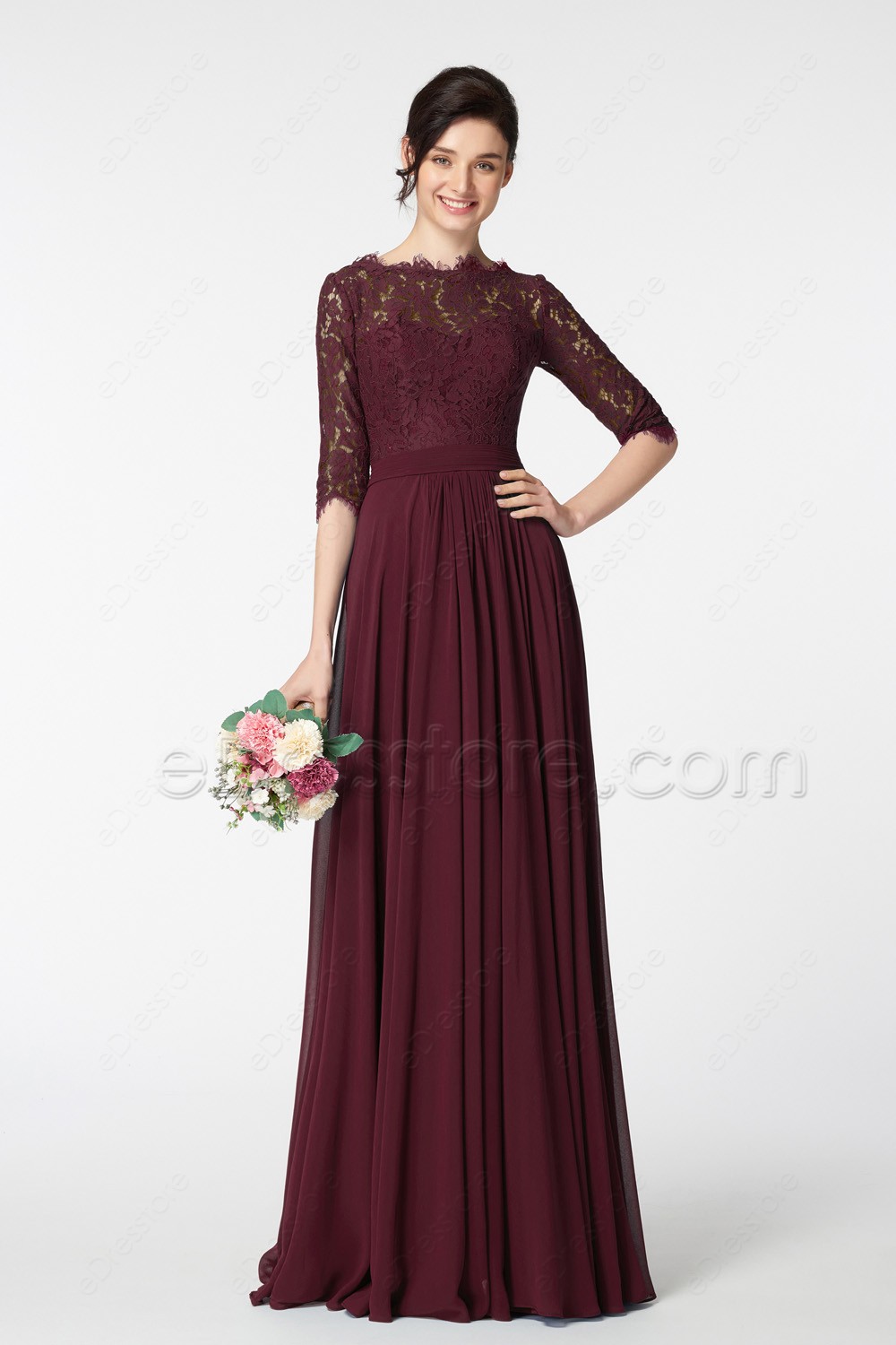 Modest Dark Burgundy Prom Dress Long Sleeves (1000 x 1500 Pixel)