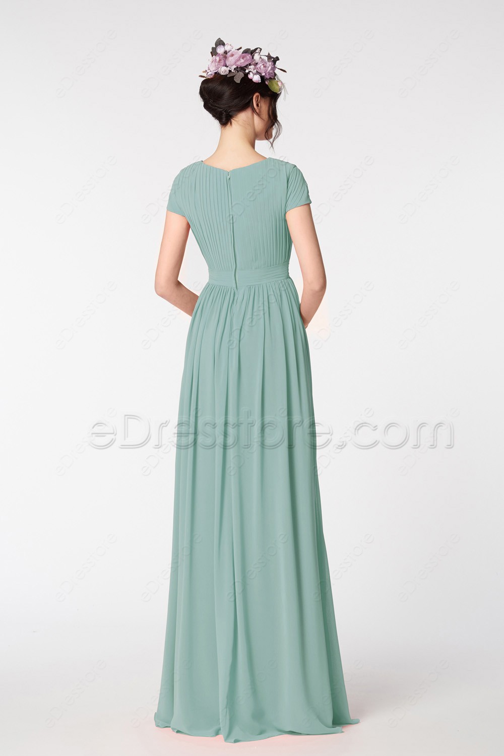 Seaglass Green Modest Formal Dresses Long Evening Dresses