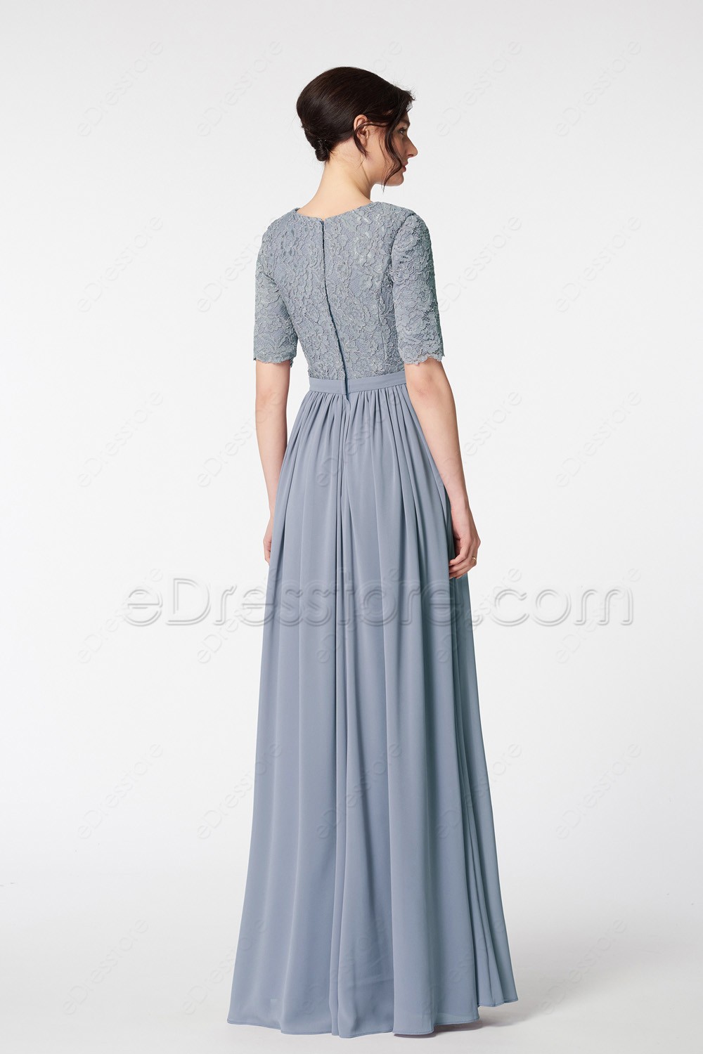 Modest dusty outlet blue bridesmaid dresses