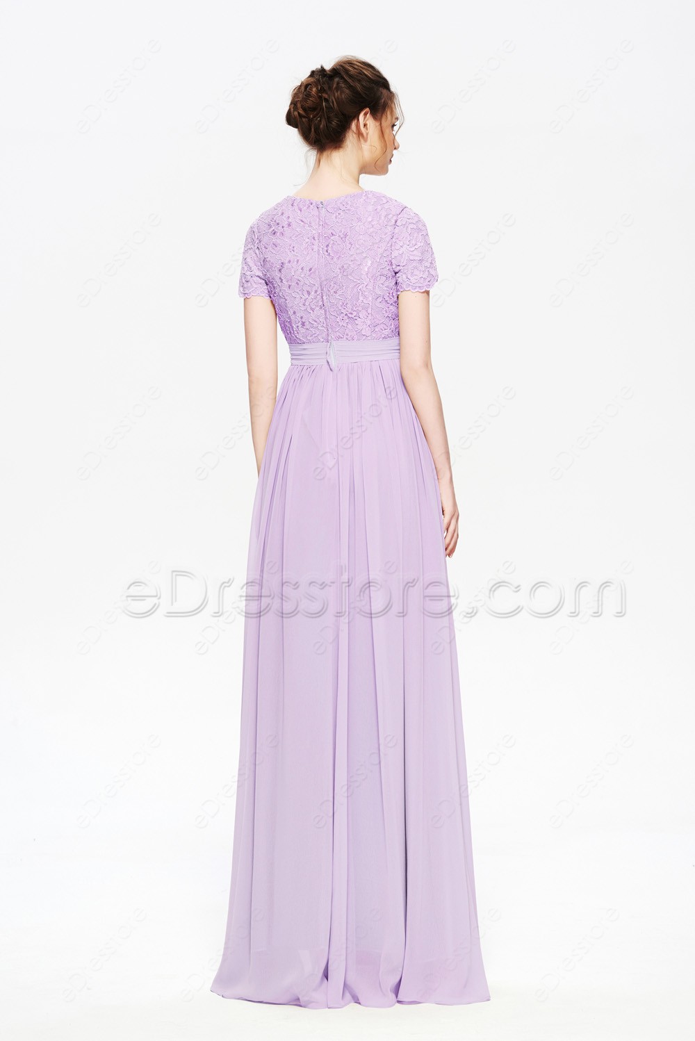 Modest Lavender Long Prom Dresses with Sleeves