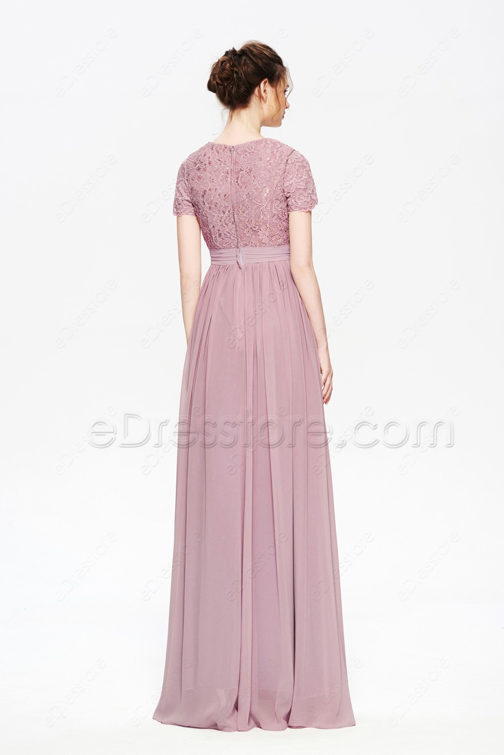 Dusty Rose Modest Mother of the Bride Dress with Sleeves
