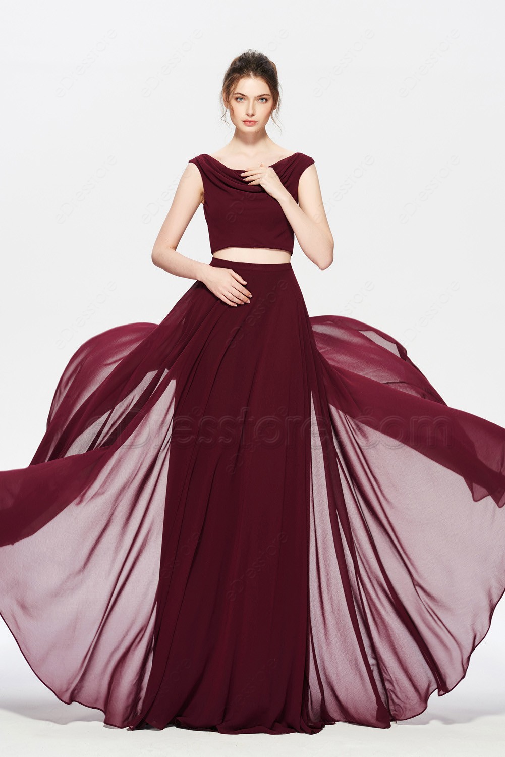 Burgundy Two Piece Long Bridesmaid Dresses (1001 x 1500 Pixel)