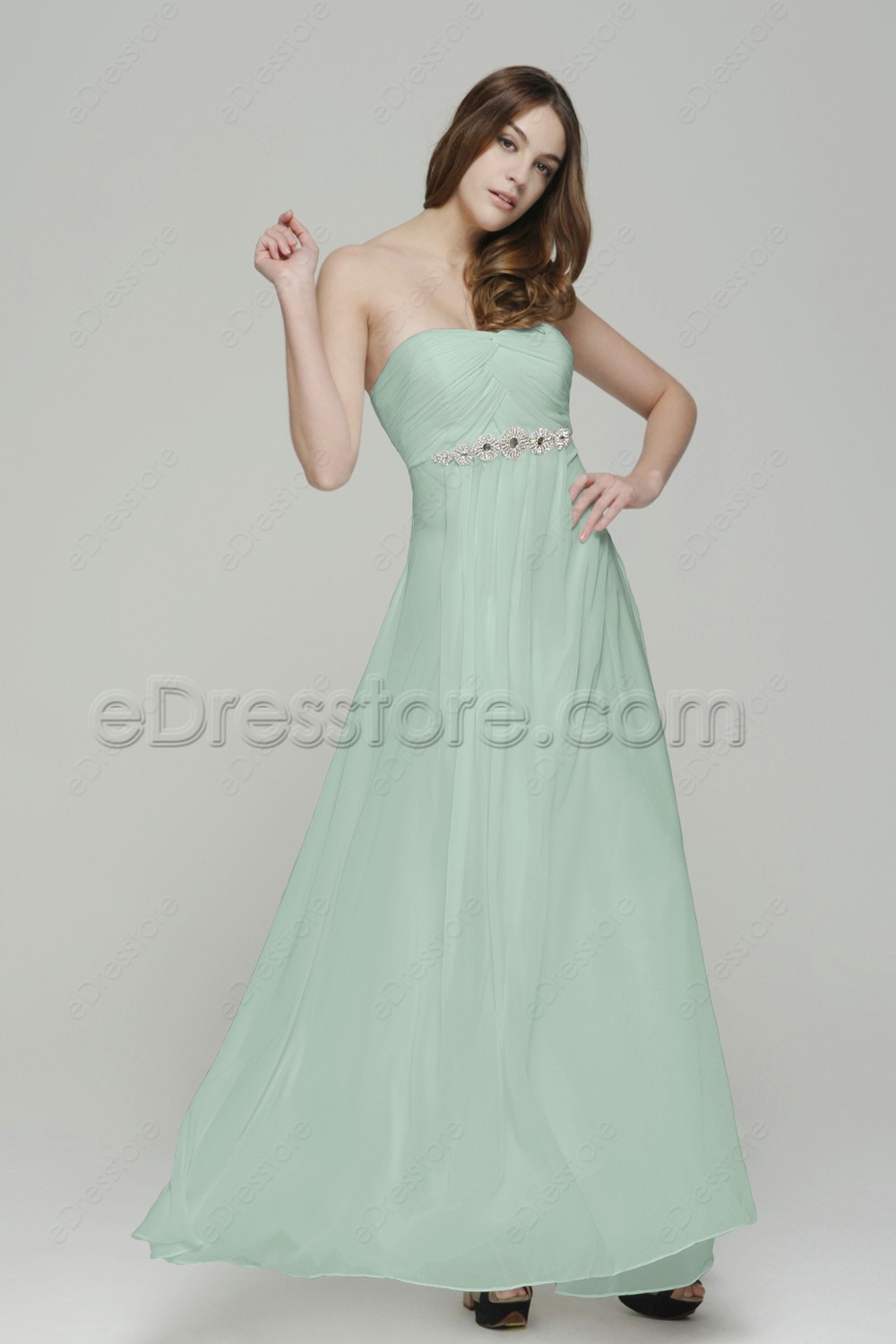 pastel green long gown