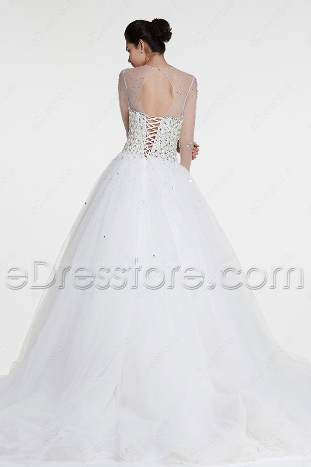Sparkly Crystals Princess Wedding Dress Long Sleeves
