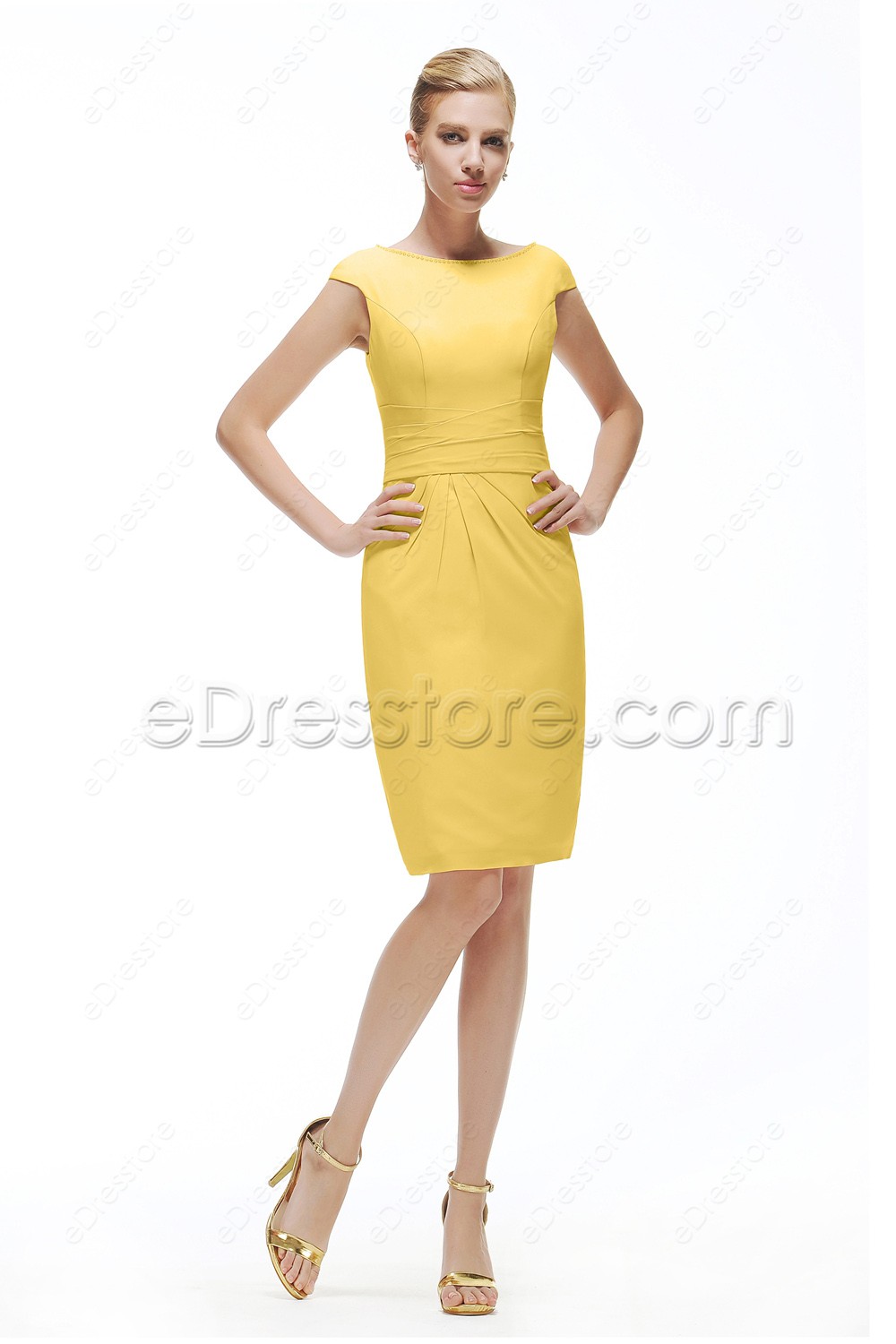 Yellow Modest dresses Cap Sleeves