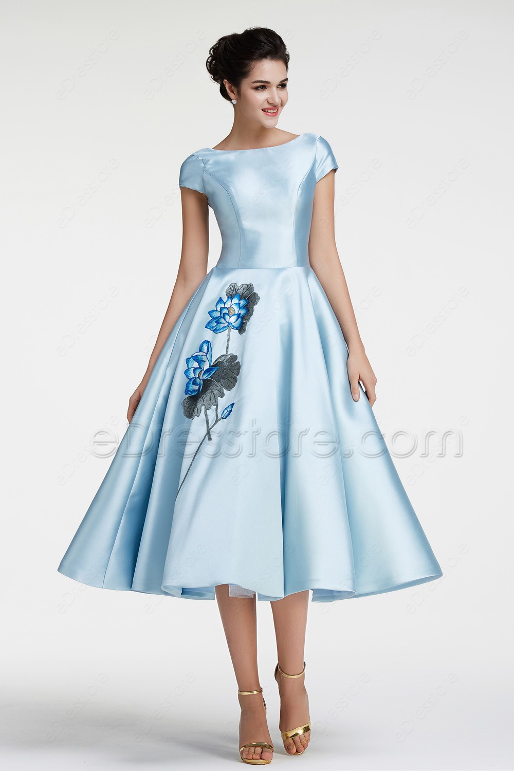 Modest Ball Gown Ice Blue Vintage Prom ...