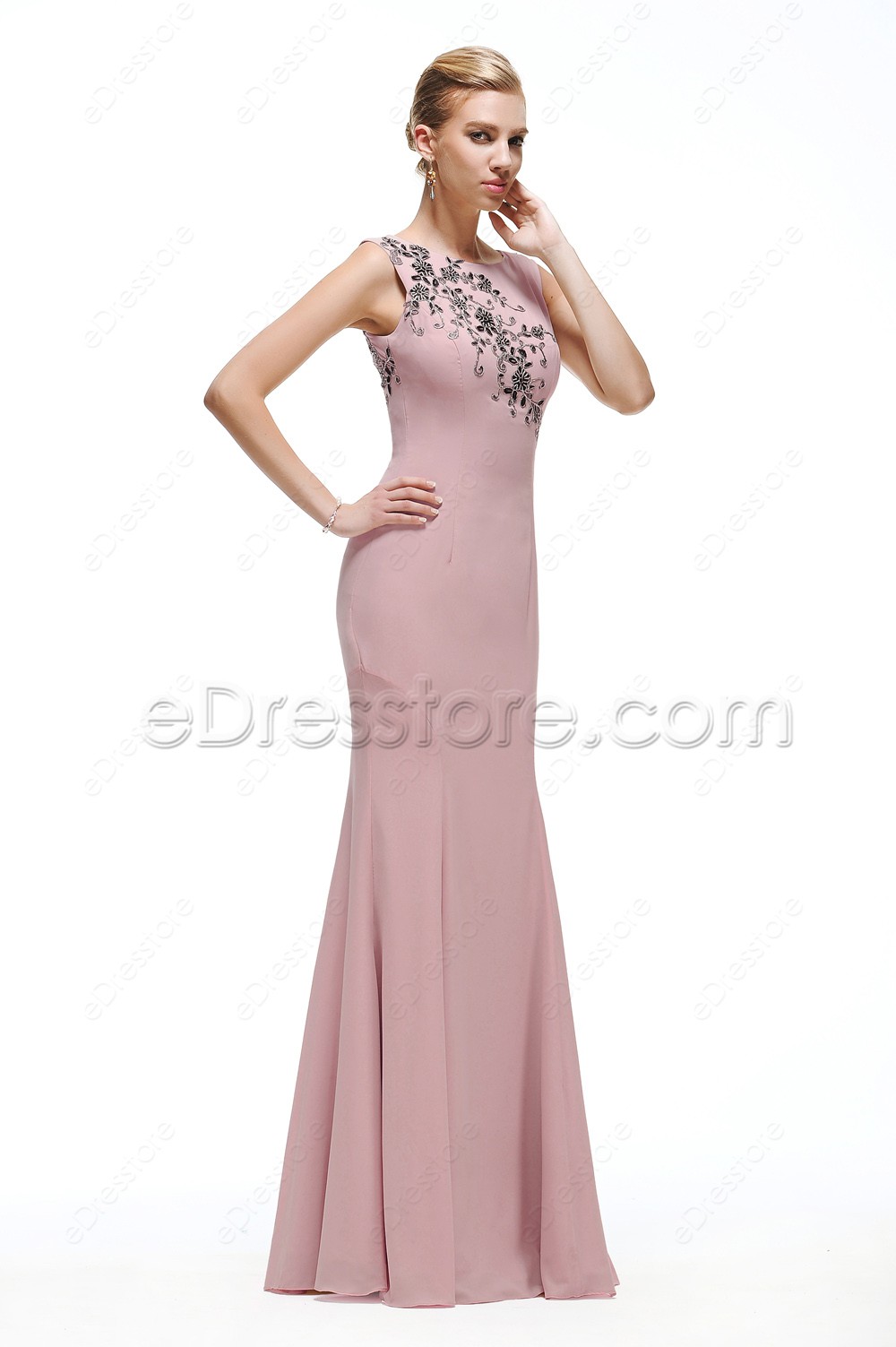 Dusty Pink Mermaid Bridesmaid Dresses with Black Lace