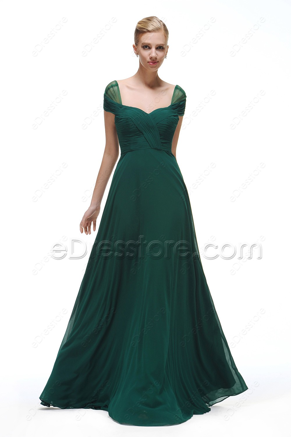 Cap Sleeves Forest Green Bridesmaid Dresses Long