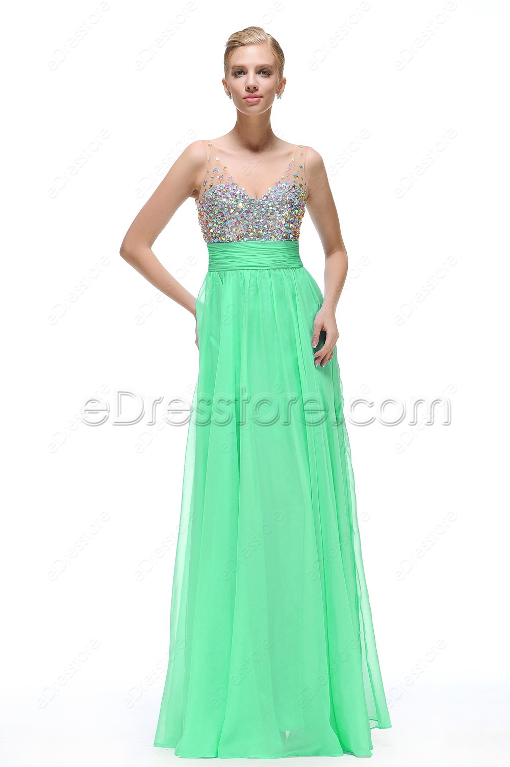 Crystals Mint Green Maid of Honor Dresses Bridesmaid Dress