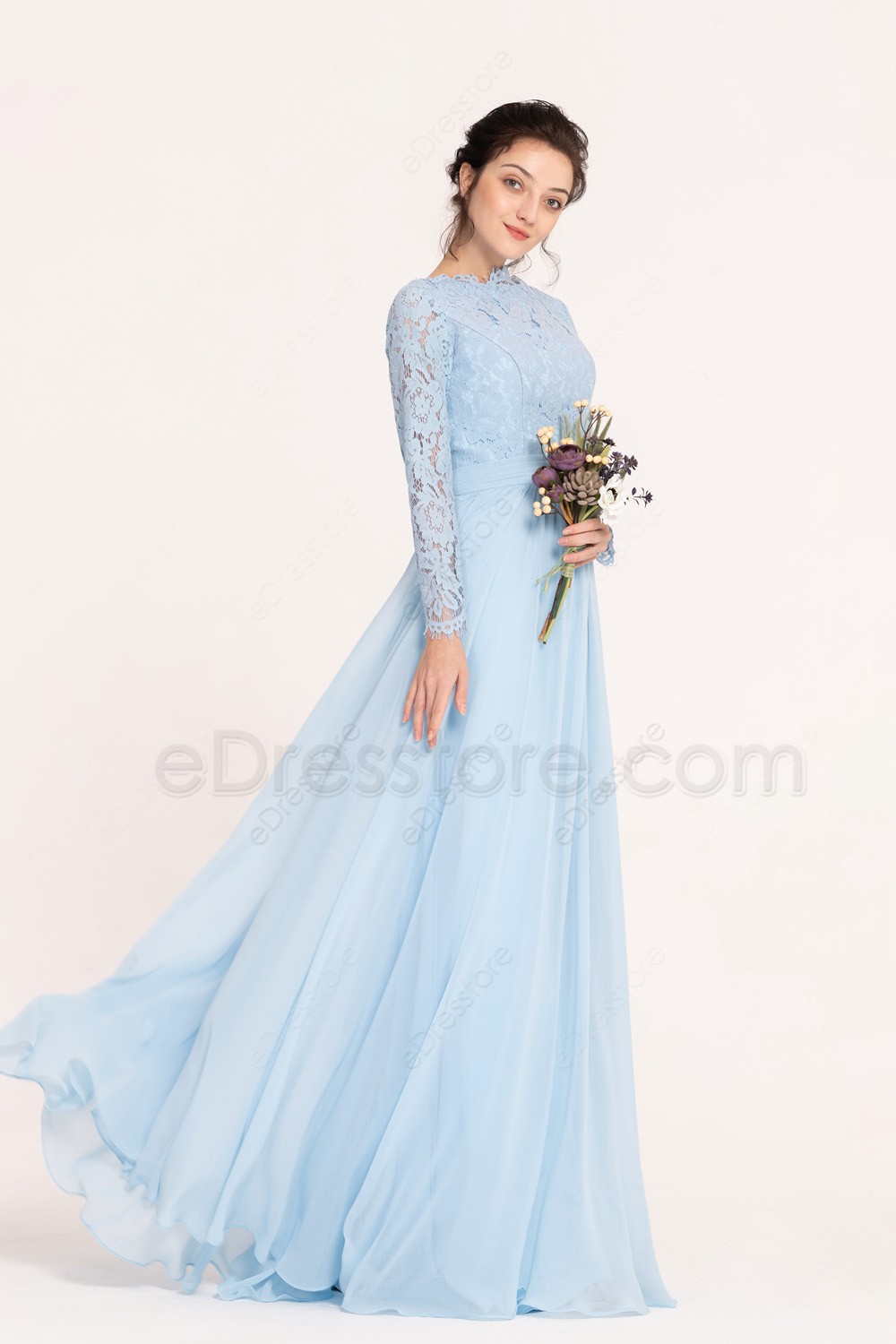 long sleeve light blue dress