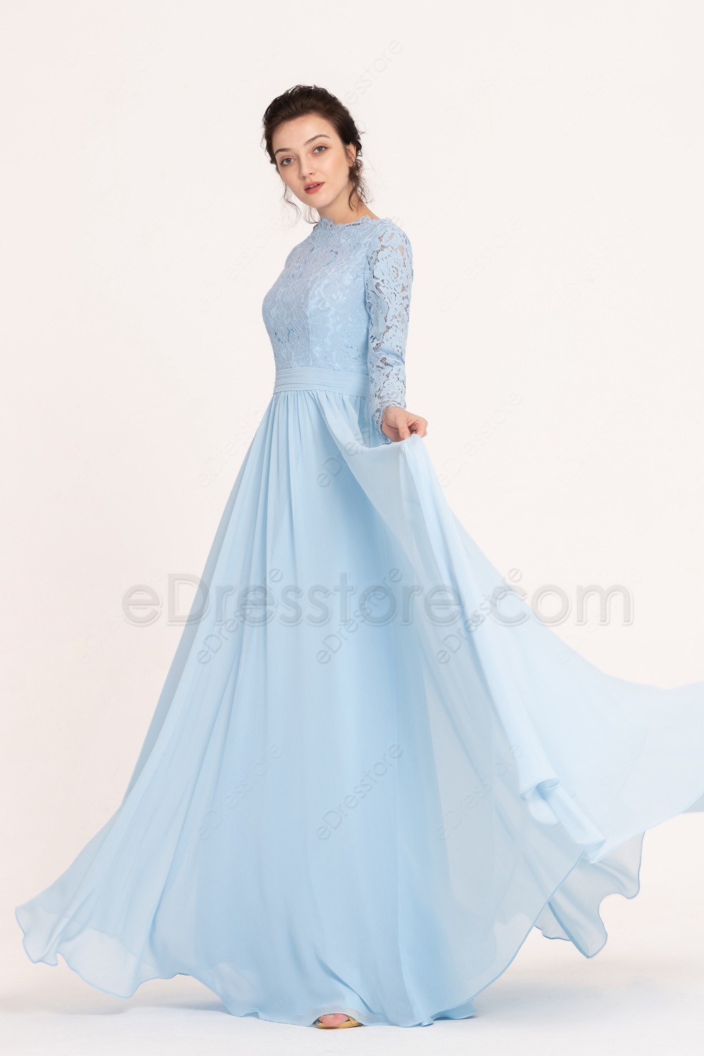 Modest Light Blue Bridesmaid Dresses Long Sleeves (1000 x 1500 Pixel)