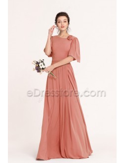 Modest Terracotta Bridesmaid Dresses with Sleeves